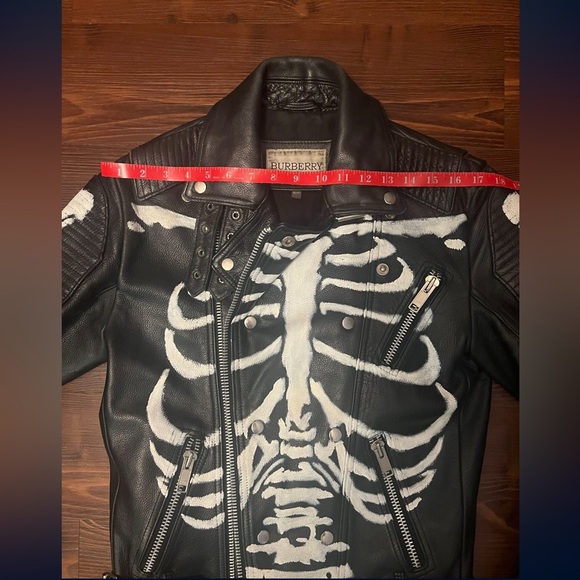 Burberry Prorsum hand painted Skeleton Moto Jacket. Black Leather, mens 38 - Picture 5 of 8